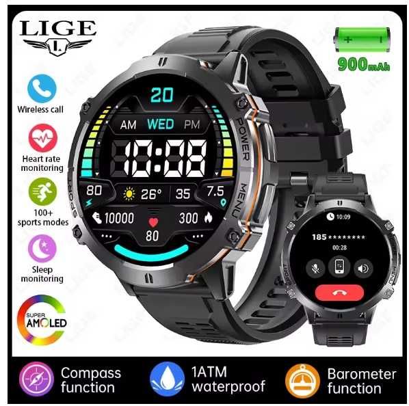 Смарт-годинник LIGE New GPS Tracker Smartwatch For Men 1.73" AMOLED
