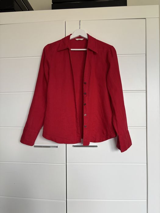 Czerwona lniana koszula Marks & Spencer 40/42