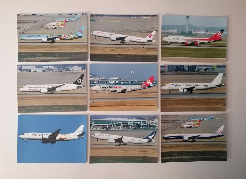 Postal com fotos de aviões de várias companhias aéreas Seoul Airport