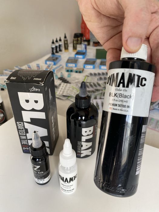 Tinta Preta Dynamic e Allegory Ink NOVAS 240 ml + tinta branca pequena e preta TATTOO Ink