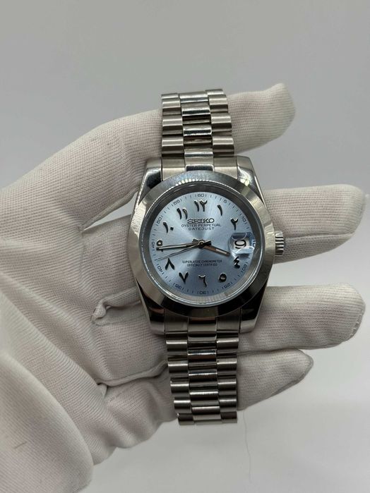 Zegarek Seiko Mod Datejust Arabic Sky Blue Custom Watch
