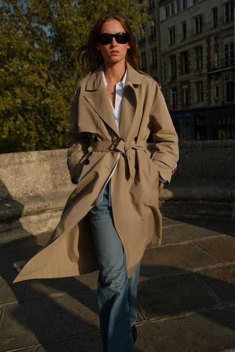 Жіночий довгий двобортний тренч Zara new