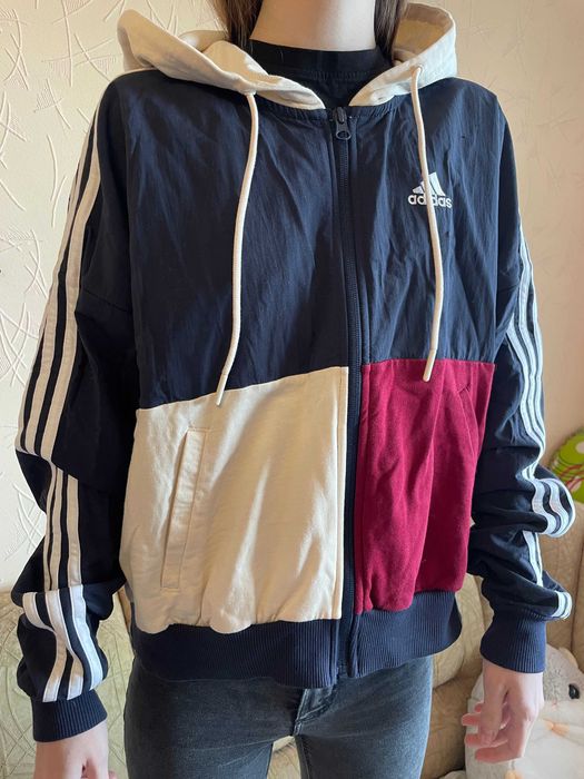 Кофта Adidas трикольорова з капюшоном. Оригінал.