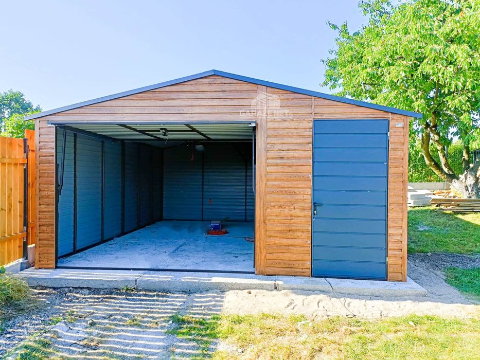 GARAŻ BLASZANY 5m x 5m Dwuspad Brama Uchylna Drzwi Antracyt 5x5 GB217