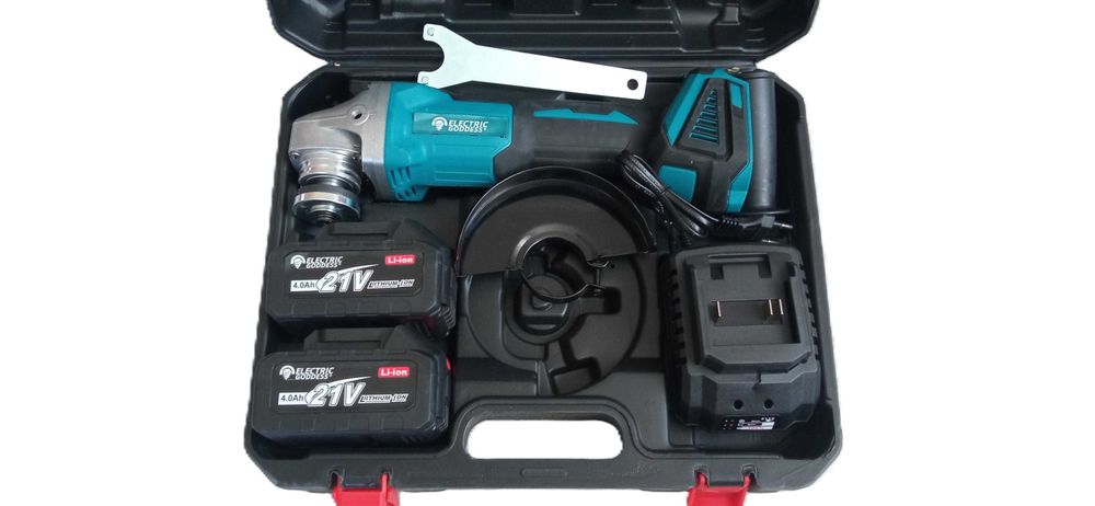 Акумуляторна болгарка КШМ Electric Goddess 21V Blue (125 мм, 2 акумулятори 4.0 Аг, Безщіткова, у кейсі)