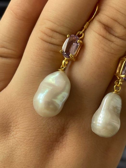 Серьги из  барочного жемчуга фиолетового аметиста, серебро 925 пробы