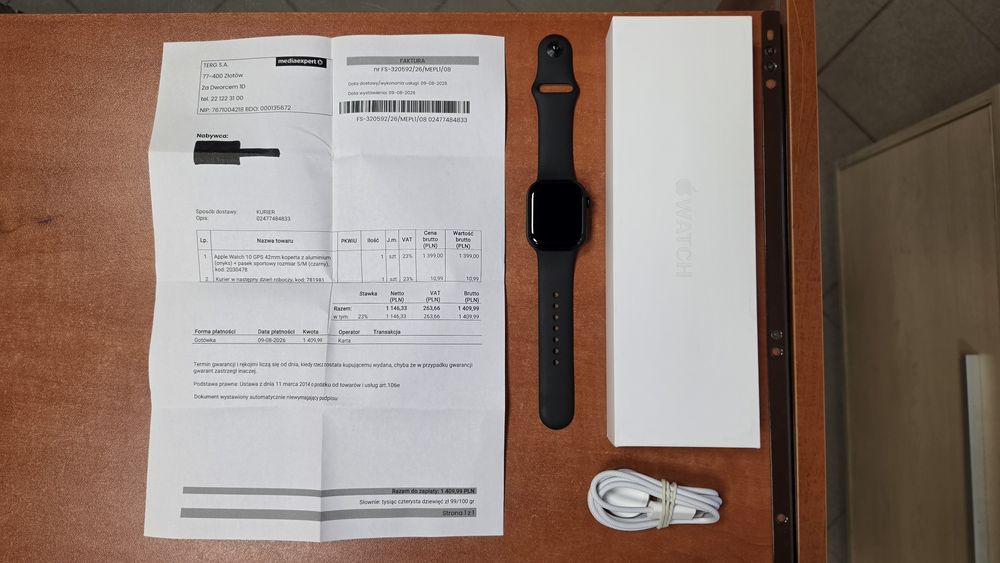 Apple Watch 10 42mm GPS czarny, stan bdb, gwarancja
