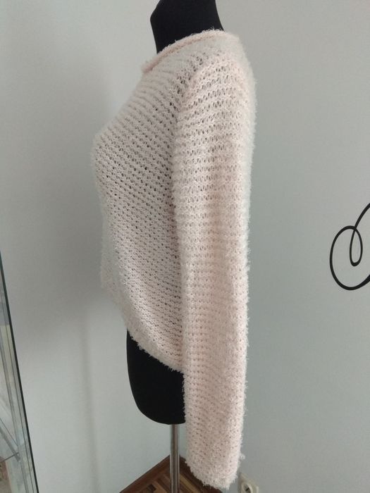 Sweter damski pudrowy róż różowy włochacz dla puszystej 44 46 L