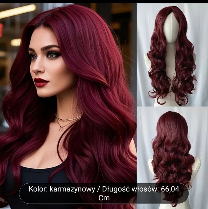 Peruka długie kręcone włosy,burgund