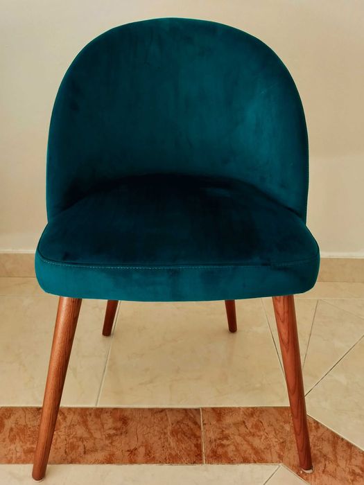 4 cadeiras de sala de jantar em tecido azul