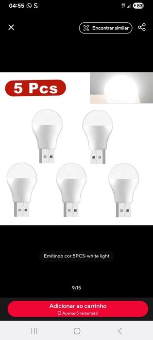5 Lâmpadas USB Led com ligação USB em todos dispositivos com USB. Luz muito forte.
