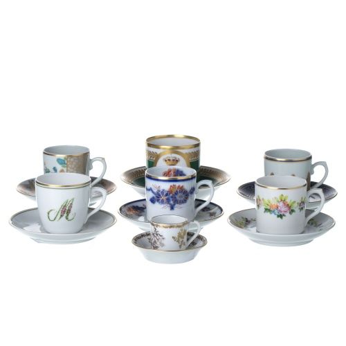 Porcelana - Conjunto de sete chávenas com pires - Vista Alegre