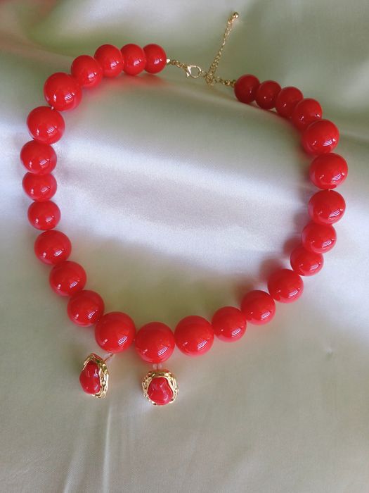 Naszyjnik - Czerwone korale- Kolczyki