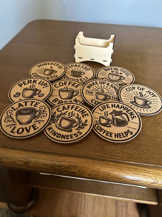 Podkładki pod filiżanki, kubki, komplet z pudełkiem.