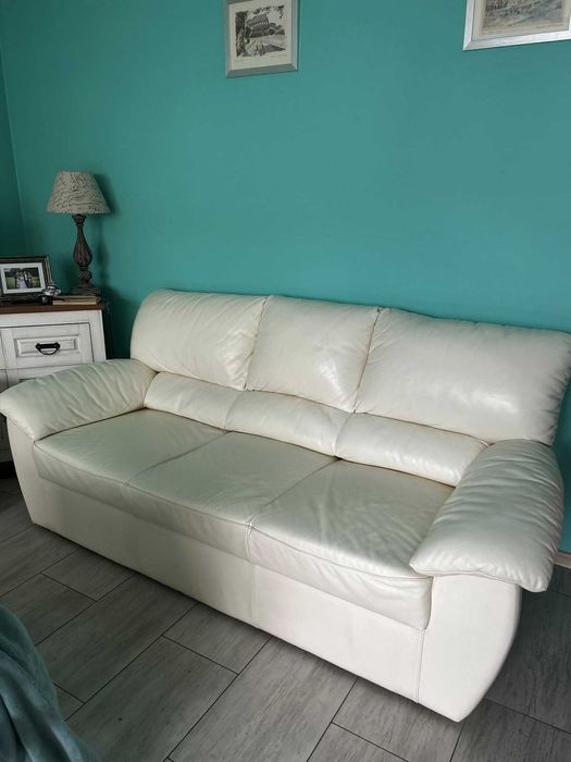 Kanapa ze skóry naturalnej. Kler. 3 osobowa, kolor ecru