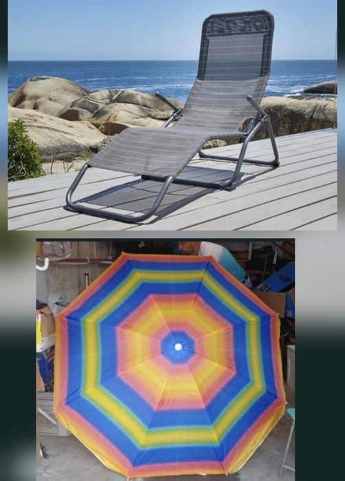 Leżak grawitacyjny +duży parasol plażowy 163cm z gwintem