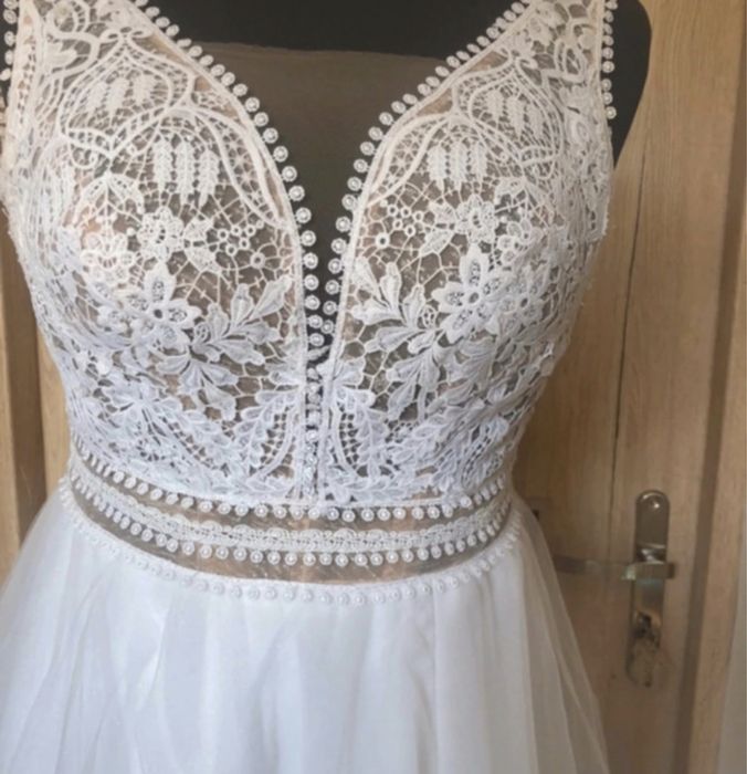 Suknia ślubna boho cudna błyszcząca odpinane rękawki