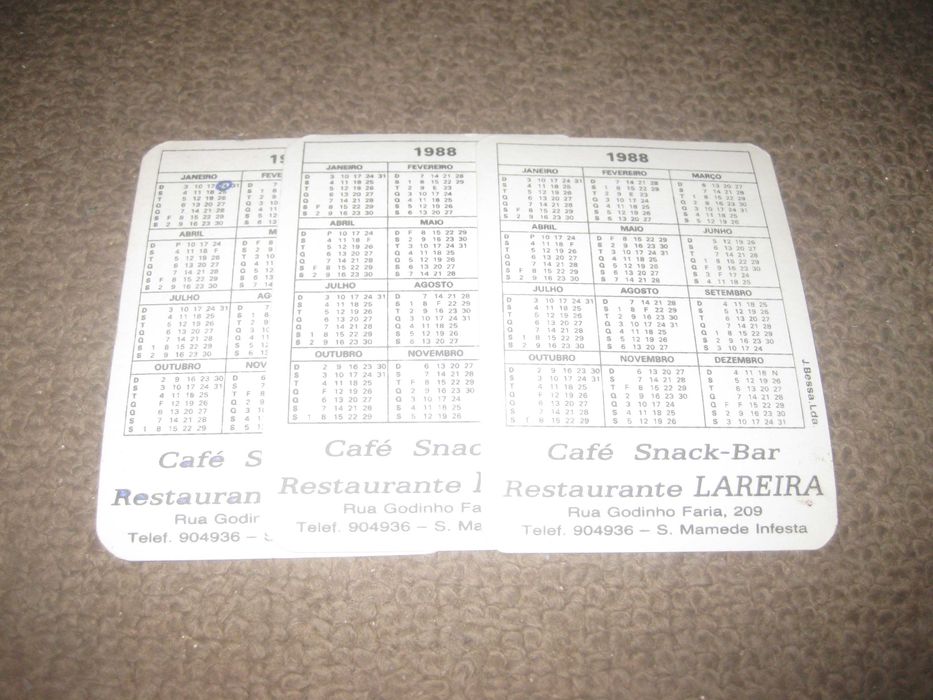 3 Calendários "Café Snack Bar Restaurante Lareira" Colecção Completa!