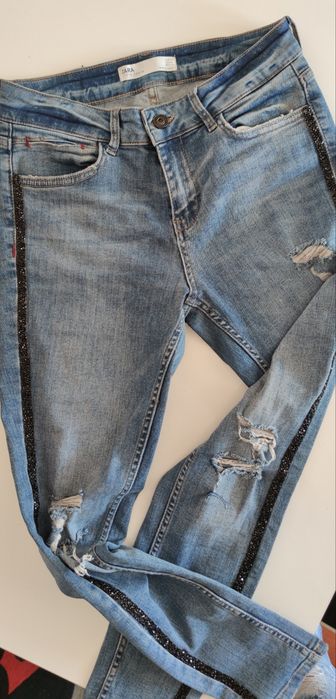 Jeansy Zara 36 S blue lampas cyrkonie
