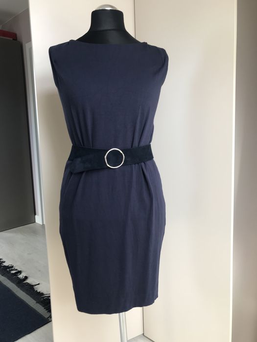 Solar granatowa sukienka zakladkami z tyłu 34 36