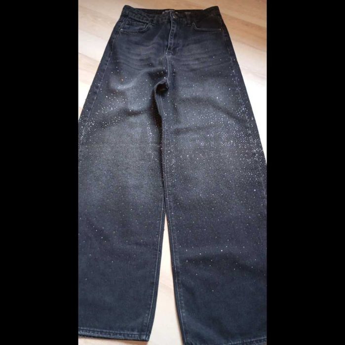 Джинси чорні палаццо в камінцях