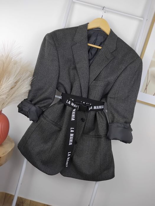 Wełniana marynarka w jodełkę 100% wełna wool narzutka żakiet płaszczyk