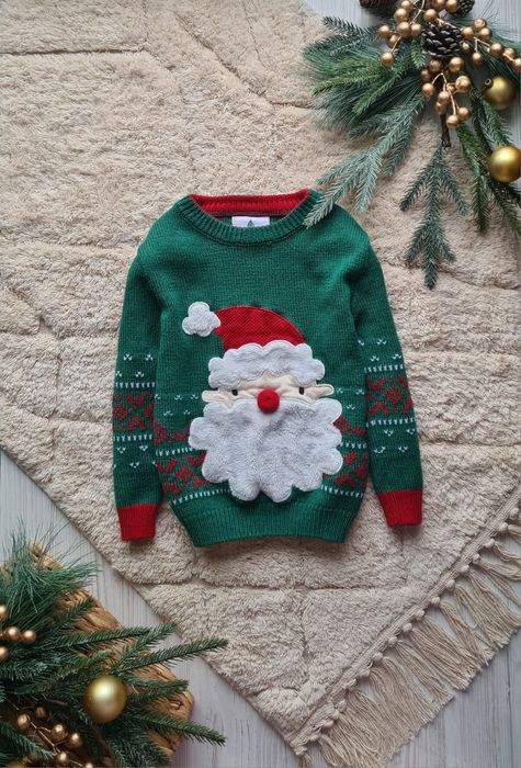 Новогодний свитер с оленем на 2-3 года, червоний с дідом морозом,санта