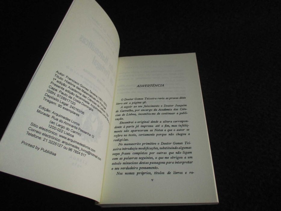 Livro História das Matemáticas em Portugal Francisco Gomes Teixeira