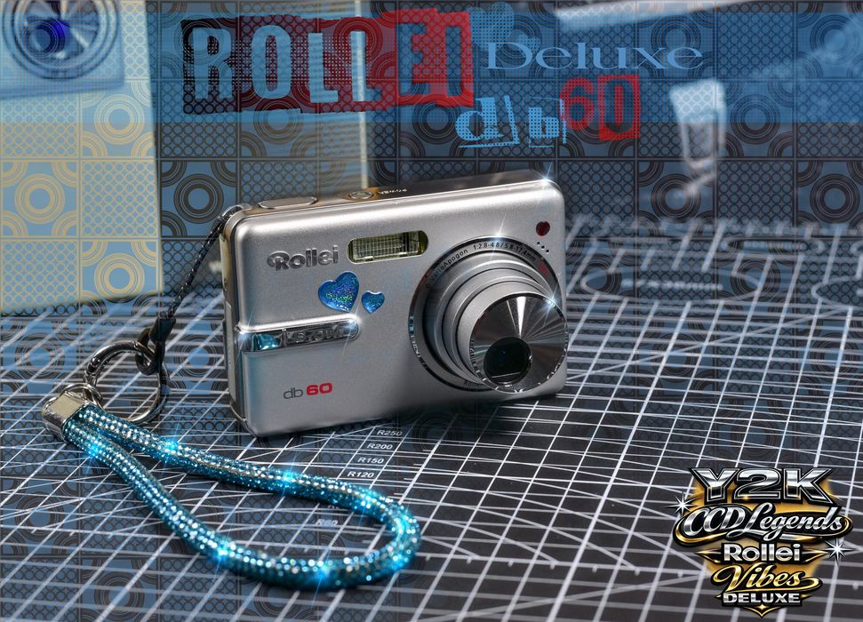 NIEUŻYWANY! 2006 rok! Vintage Y2K aparat Rollei Blue Hearts matryca CCD 6MP + diamentowa smyczka, karta SD 1 GB