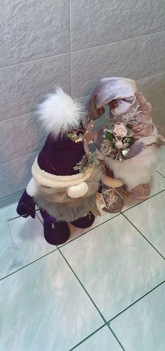 Krasnale, skrzaty ręcznie szyte duże świąteczne, zimowe 2 sztuki nowe