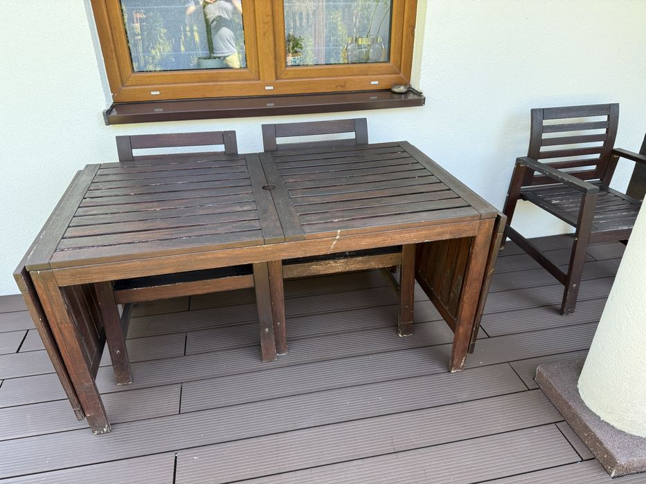 Drewniany stół rozkladany +  fotele - Ikea
