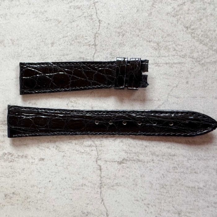 Vintage pasek do zegarka NOS 21mm – skóra czarny Szwajcaria krokodyl