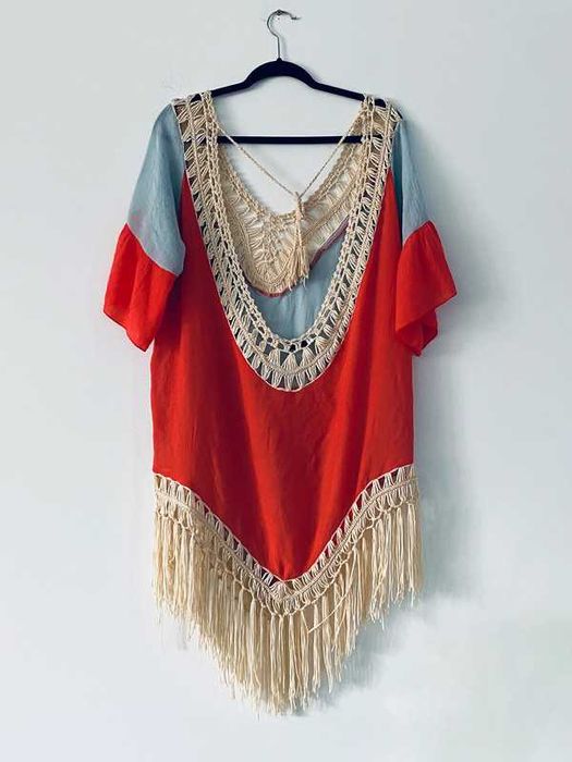 Tunika plażowa/pareo z frędzlami na kostium kąpielowy