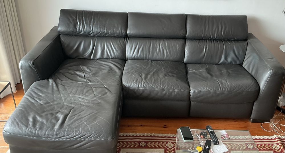 Sofá Divani & Divani em pele genuina com chaise longue