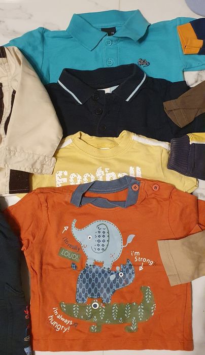 Zestaw ciuchów dla chłopca 74 cm koszulki bluzki spodnie kurtka czapki