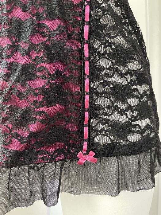 Top bieliźniany halka czarny różowy koronka kokardki coquette h&m