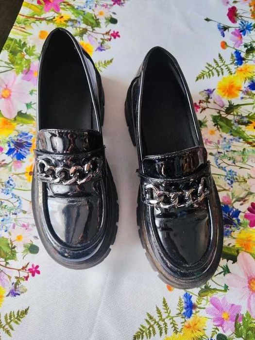 DeeZee Loafersy Buty dziewczęce Czarne 35 Lakierki klamra (7)