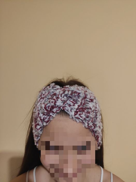 Zestaw opaska + mitenki wełna dziane handmade