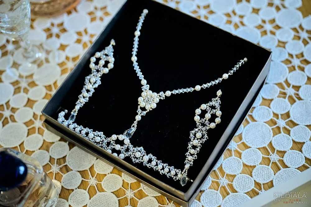 Biżuteria ślubna srebrna komplet SWAROVSKI gratis ozdoby do włosów