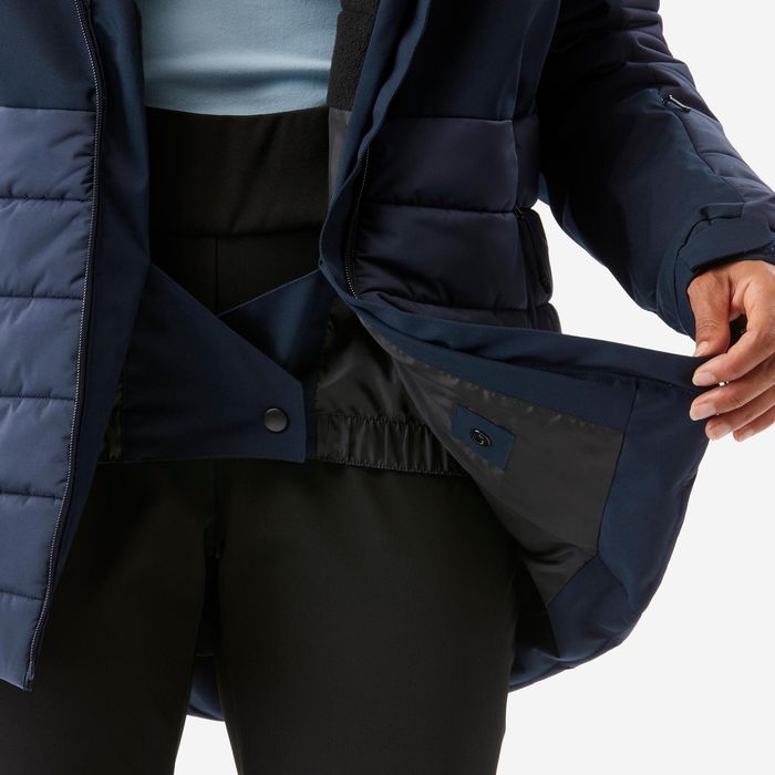 Casaco de ski e snowboard quente meio-comprido Mulher, 100 Azul