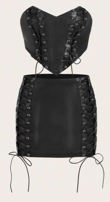 skórzany komplet top / spódniczka z eko skóry (wiązany)