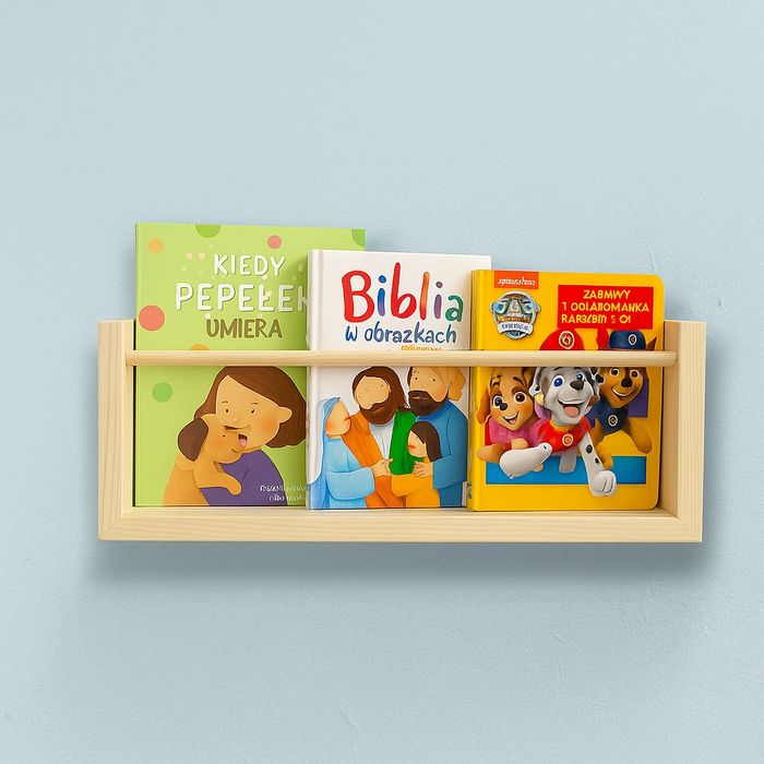 Półka w stylu skandynawskim na książki ozdoby dodatki