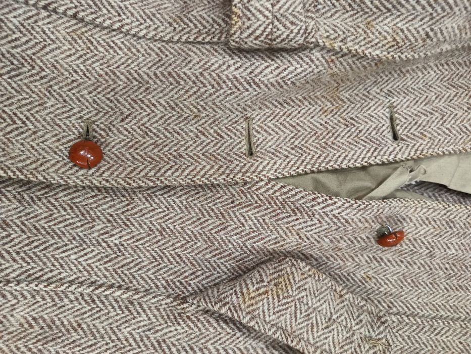 Vintage Harris Tweed ręcznie tkany szkocki płaszcz z wełny lata 60-70