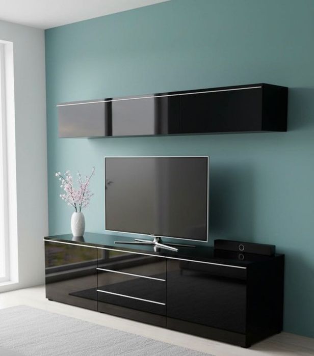Conjunto Móvel TV + Armário Suspenso – Preto Alto Brilho IKEA