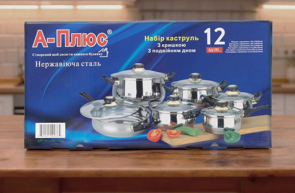 Набор кастрюль, набір каструль з нержавіючої сталі, 12 предметов 6 в 1