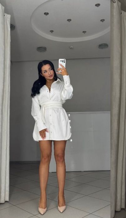 Біла сорочка oversize з поясом | нова з біркою