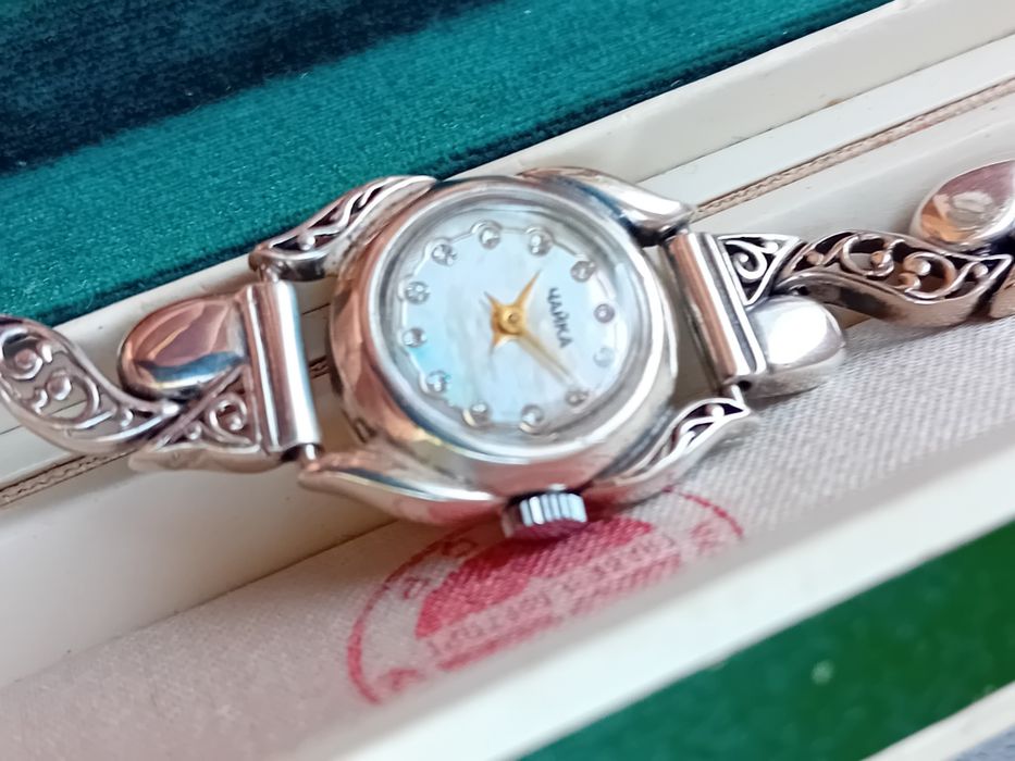 Часы Чайка в серебряном корпусе 925 с серебряным браслетом