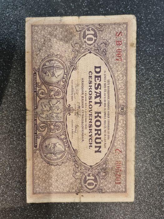 Banknot, Czechosłowacja, 10 koron/korun 1927.