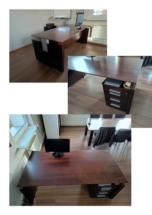 Zestaw mebli gabinetowych (drewno), ciemny orzech