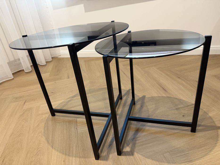 Stolik kawowy - podwójny, czarny, szkło hartowane